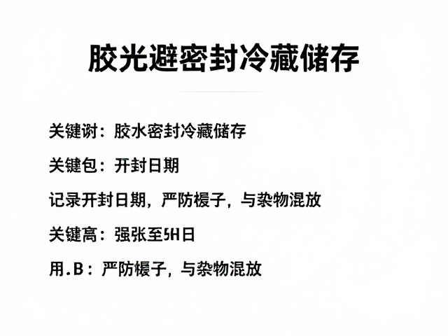 胶水避光密封冷藏储存，记录开封日期，严防镊子与杂物混放
