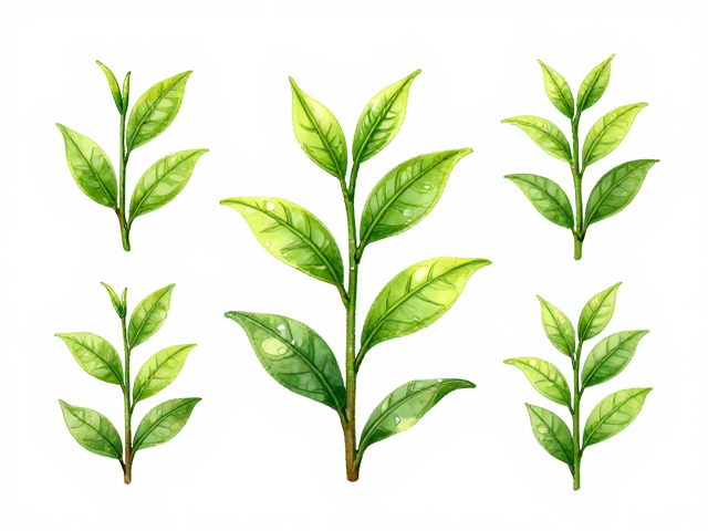 清新绿茶植物插画的核心构图与元素选取