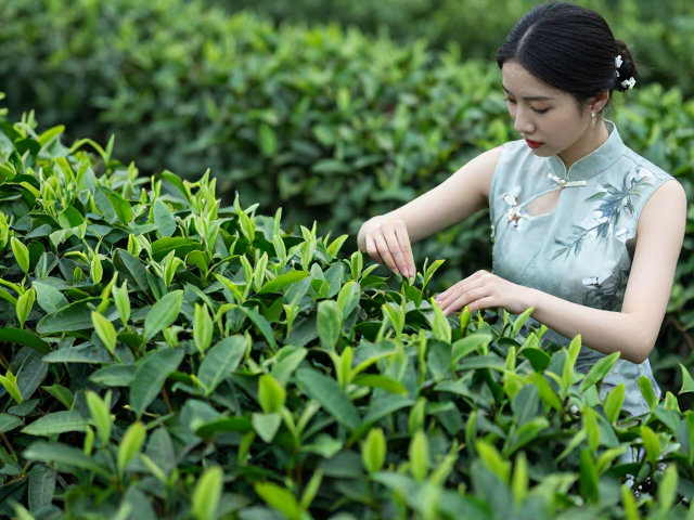 春茶清韵,绿茶白茶鲜爽,晚礼服邂逅东方花香