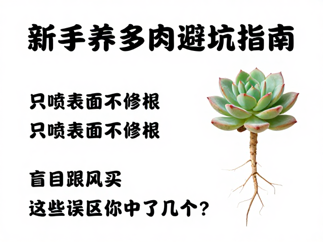 新手养多肉避坑指南，只喷表面不修根、盲目跟风买，这些误区你中了几个？