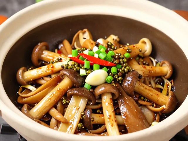 藤椒菌菇煲怎么做？秘制姜蒜葱爆香，鲜麻入味超下饭
