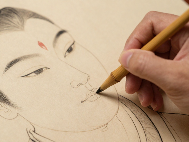 弯头竹笔在人物五官刻画中的运笔技法
