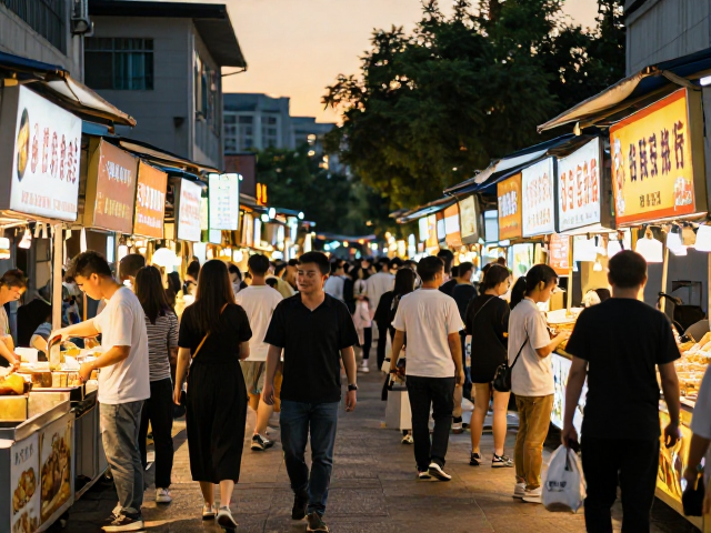 夜市小吃街人文机位，人流稳定打卡地全攻略