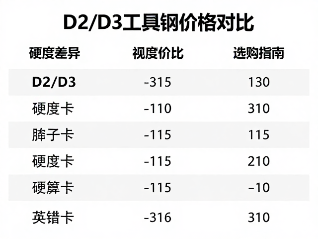 D2/D3工具钢价格对比,硬度差异与选购指南