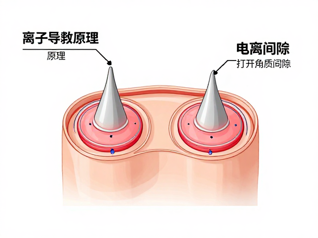 离子导入原理，电场改变膜通透性，电离打开角质间隙