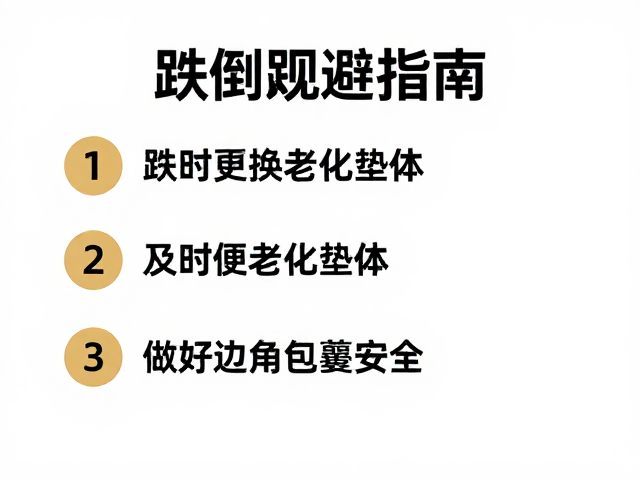 跌倒规避指南,及时更换老化垫体,做好边角包覆安全