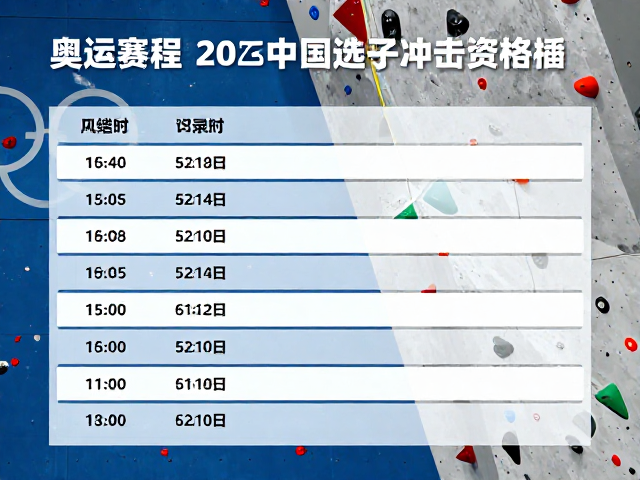 奥运赛程调整，中国选手冲击资格，人工岩壁助力赛事普及