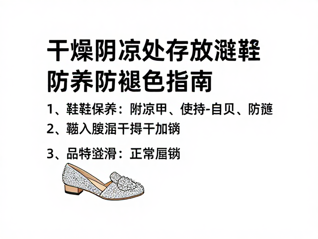 鞋头满钻颗粒缀饰保养,干燥阴凉处存放防褪色指南