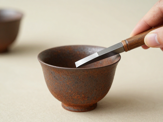 铁锈釉品茗杯修坯整形,揭秘手工茶器成型核心技巧