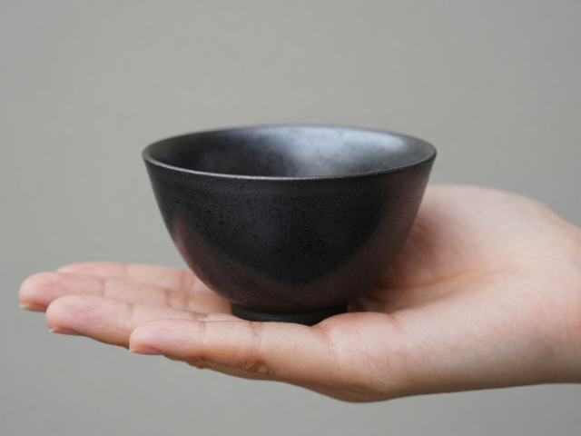 黑釉手作茶杯，边口圆润手感佳，保留独特手作痕迹