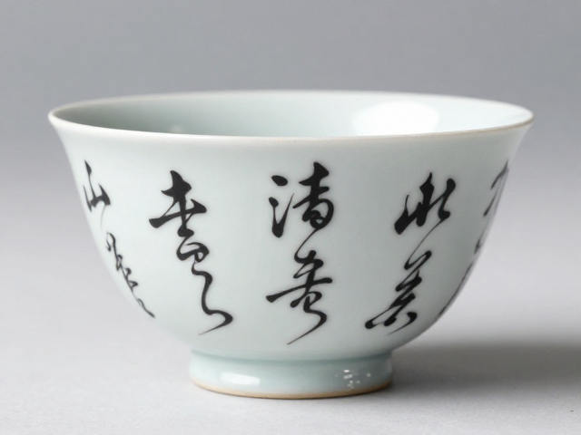 单色釉下装饰简洁，透明釉下书法书写的釉面效果与视觉美感解析