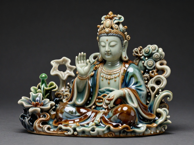 微景观雕塑神态刻画生动，釉色叠加赋予灵动灵魂