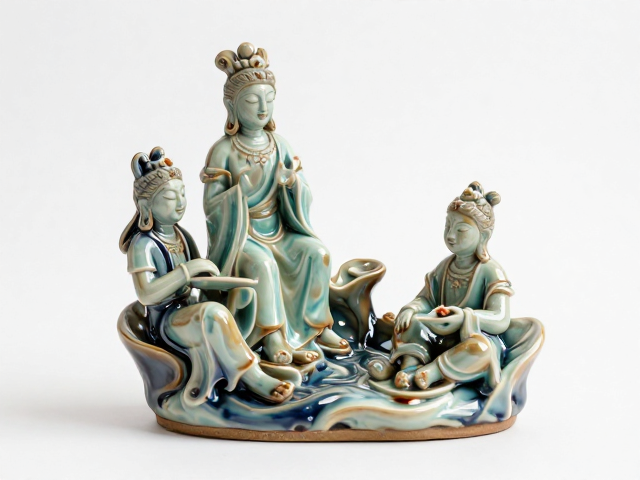 微景观雕塑神态刻画生动，釉色叠加赋予灵动灵魂