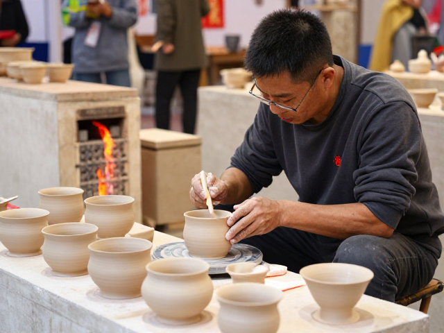 古法陶艺手艺人窑炉烧制实录,展览展销会精彩揭秘