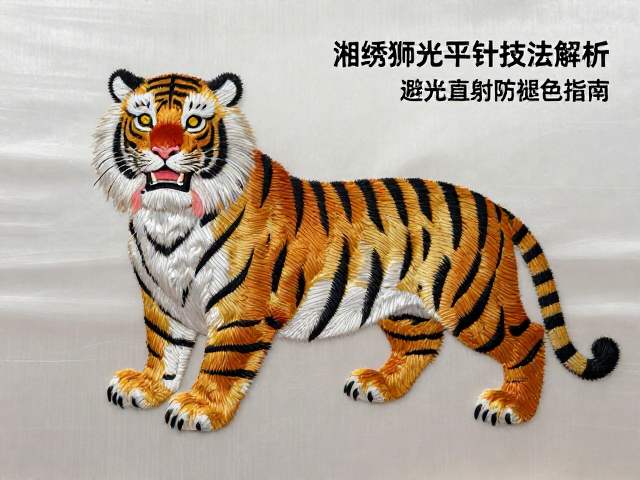 湘绣狮虎代表作平针技法解析，避光直射防褪色指南