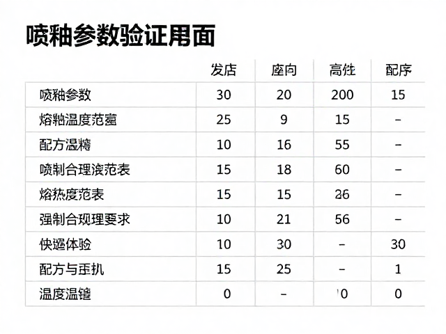 喷釉参数验证，熔融温度范围与配方编号对照指南