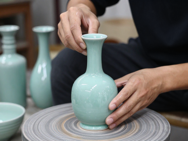 龙泉青瓷产区壶瓶成型工艺，施釉技法详解