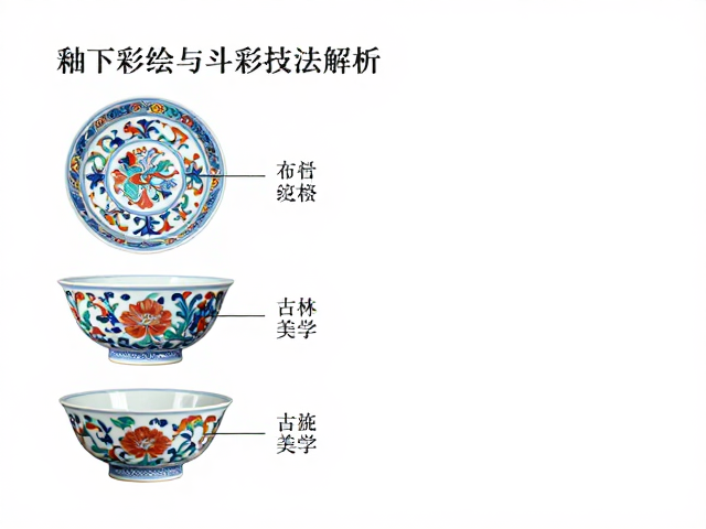 釉下彩绘与斗彩技法解析,查看纹样布局比例,揭秘古瓷美学