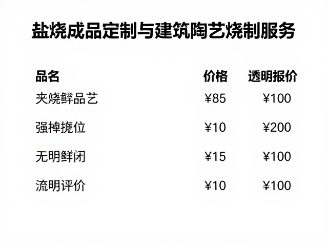 盐烧成品定制与建筑陶艺烧制服务,按窑位计费透明报价
