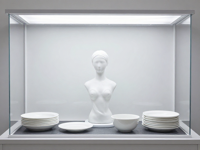 雕塑摆件成品保存指南，搭配防滑底座与专用餐具器皿，稳固防尘防损