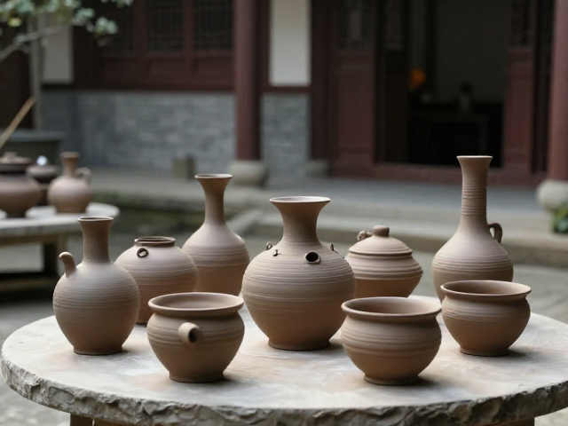 庭院陶艺烧制成熟度好,仿古器物陈设显雅致意境