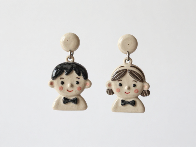 复古陶艺耳坠，童趣卡通设计，打造独特婚礼主题定制饰品