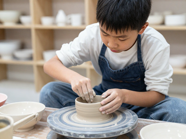 少儿陶艺讲师揭秘,餐盘与碗制作中的瓷泥挑选与塑形技巧