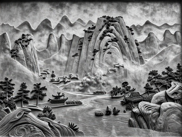山水深浮雕艺术,层次虚实分明,尽显自然意境之美