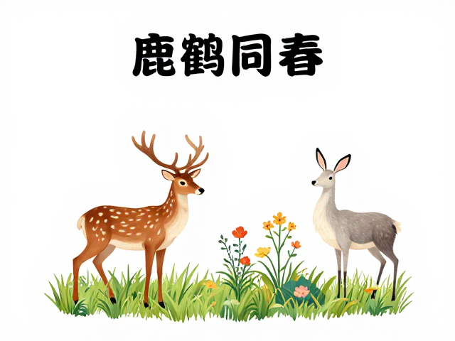 鹿鹤同春寓意解析,草木花卉间的福寿绵长象征
