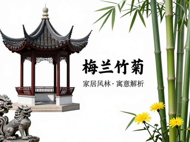梅兰竹菊配瑞兽亭台,新中式家居设计灵感与风水寓意解析