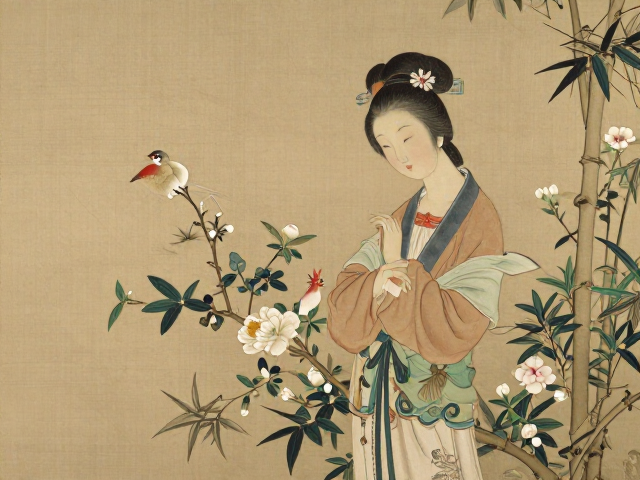 花鸟竹雕仕女图赏析,传统花鸟题材的艺术魅力与文化价值