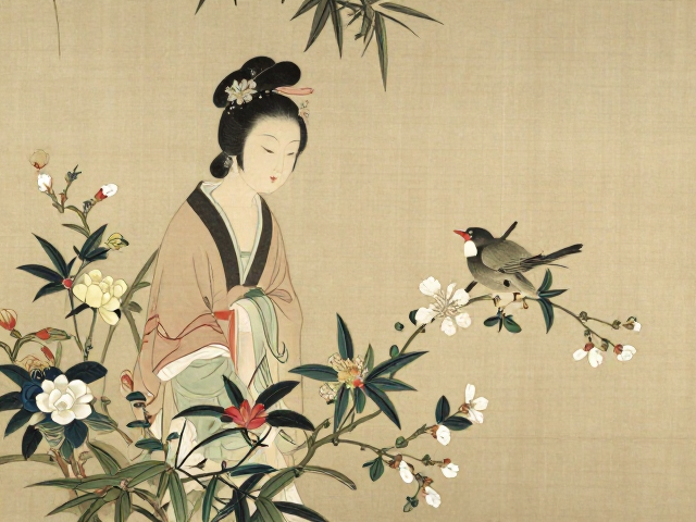 花鸟竹雕仕女图赏析,传统花鸟题材的艺术魅力与文化价值