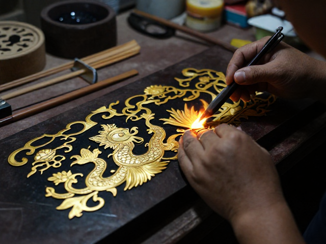 浙江东阳木雕产区,描金描银工艺中熟漆的作用与技巧