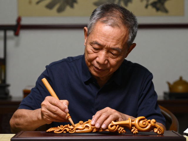 广东潮州黄杨木雕名家,刀味清晰的艺术魅力与传承