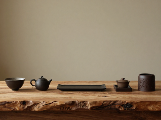 茶室香案装饰,自然肌理香具套装打造禅意空间