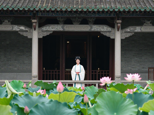 文人仕女荷花清雅,祠堂庙宇装饰风水美学解析