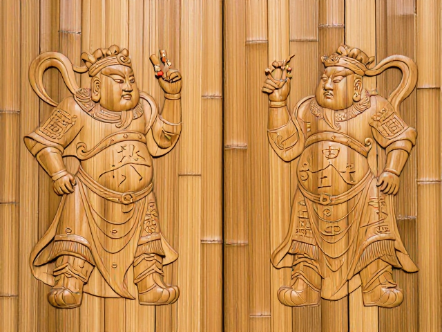 毛竹雕刻门神，书法竹雕的艺术魅力与收藏价值