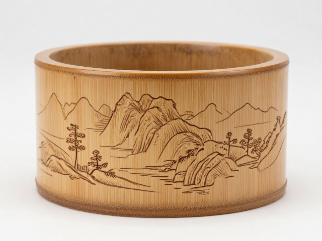 竹雕笔洗阴刻线雕山水纹,古韵雅器鉴赏与收藏指南