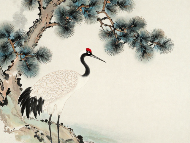 松鹤延年国画技法,留白写意构图与开脸细节解析