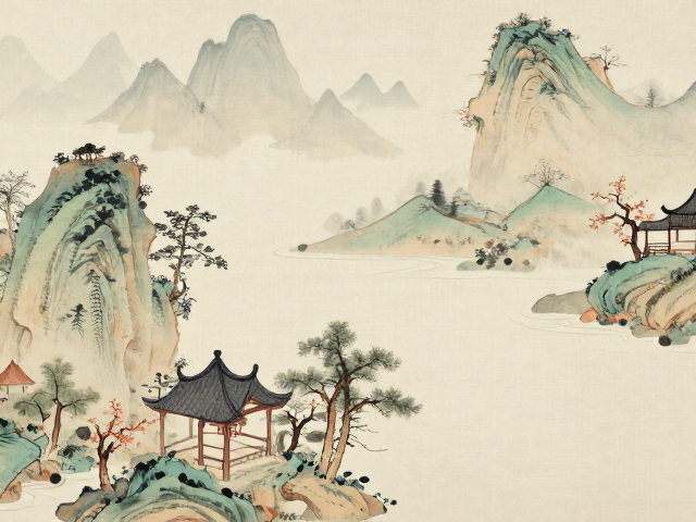 隐逸山居连续纹样构图,传统故事里的东方美学