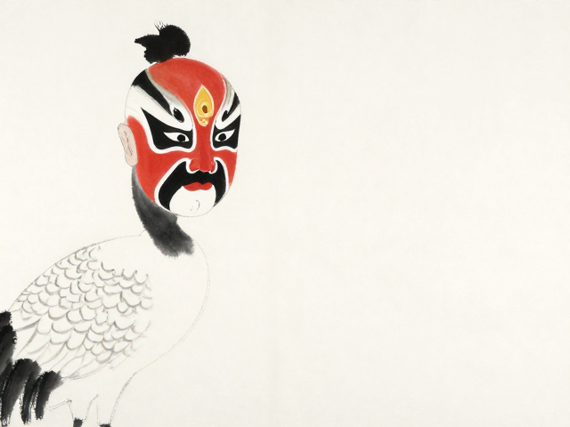 松鹤延年国画技法,留白写意构图与开脸细节解析