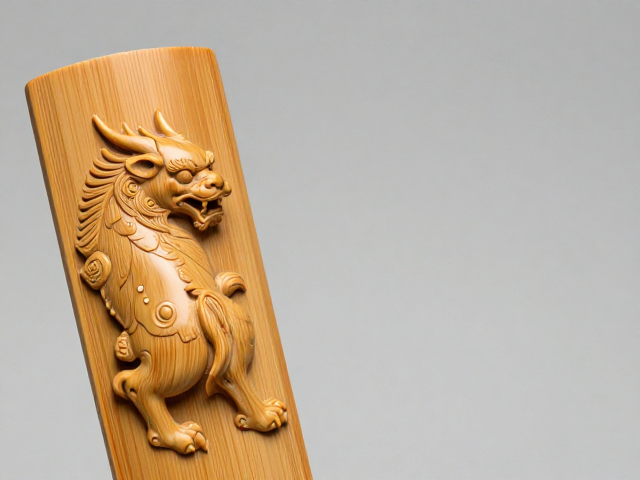 竹雕书签细部刻画,动物瑞兽栩栩如生,尽显匠心与古韵