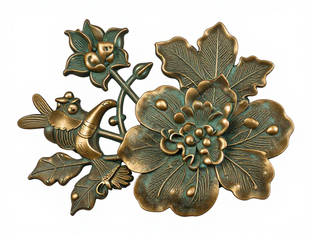 仿古铜色花鸟虫鱼工艺,避免过度做旧,保留原始纹理细节