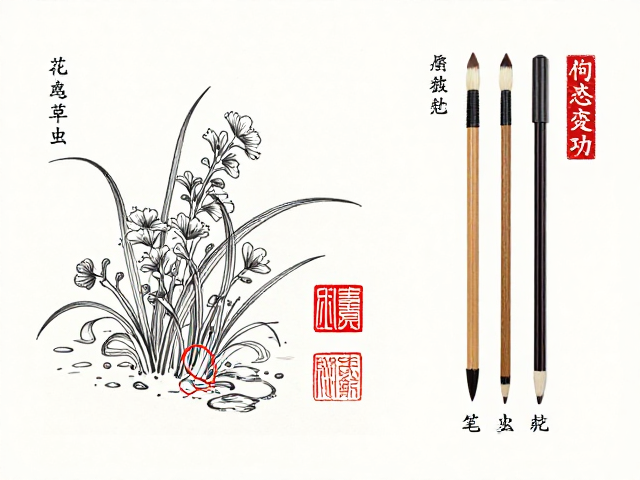 花鸟草虫勾线笔技法,题款布局详解与选笔指南
