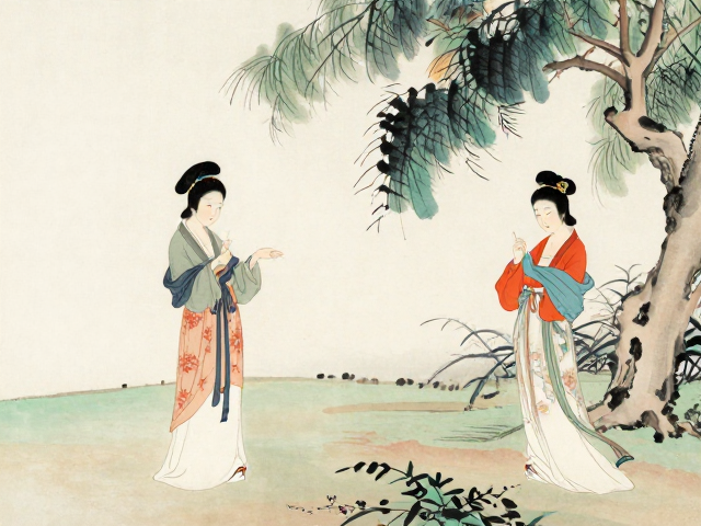 文人仕女图对称构图解析,灵动自然之美与艺术赏析