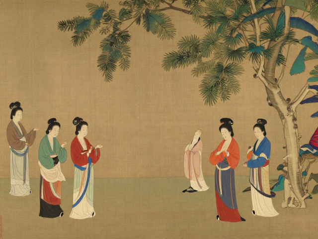 文人仕女图对称构图解析,灵动自然之美与艺术赏析