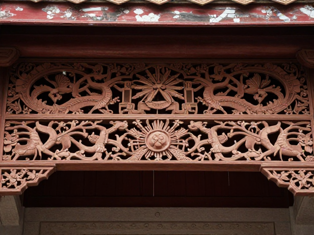 潮州木雕线条流畅，延续传统建筑装饰美学
