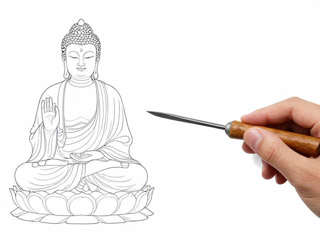 佛堂供奉木雕技法,线稿放样与阴刻阳刻结合详解