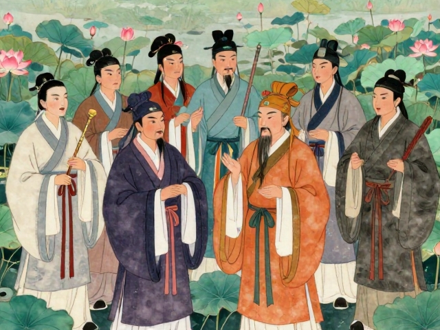八仙过海荷塘意境,人物神态生动,揭秘民间传说背后的文化魅力与视觉美学