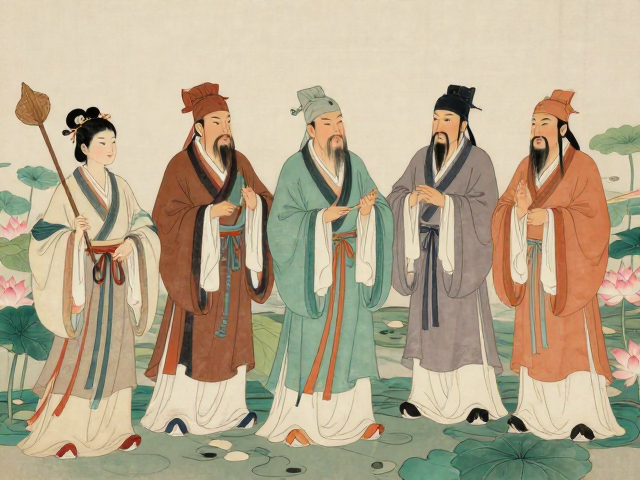 八仙过海荷塘意境,人物神态生动,揭秘民间传说背后的文化魅力与视觉美学